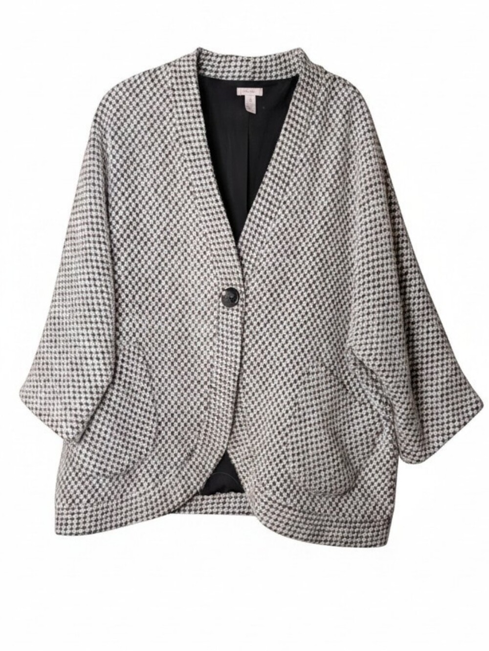 Chico’s Oversized Houndstooth Cocoon Jacket Blazer One Button Cozy Kimono 3/XL